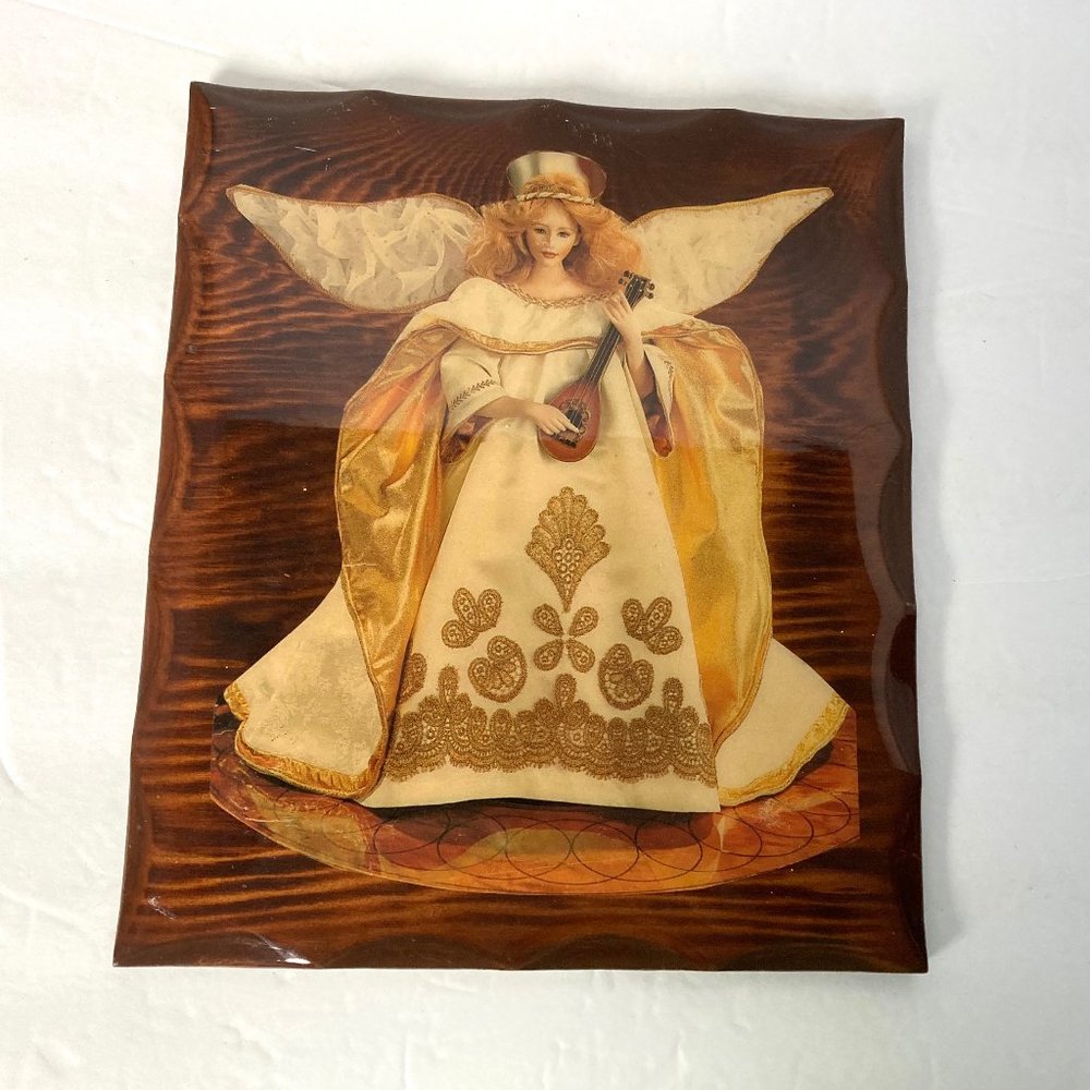 Vintage Wood Angel Plaque Lacquered Glossy Wooden